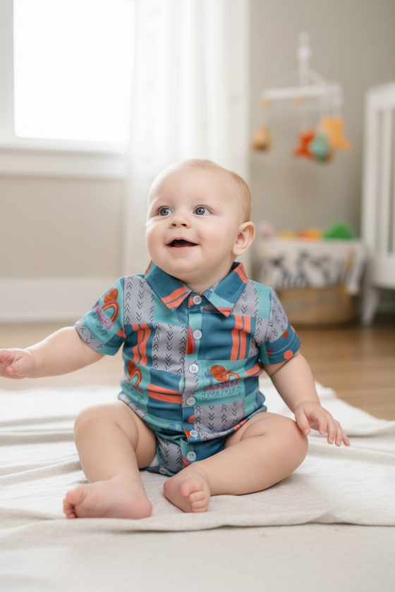 Dessert dreaming" Rainbow printed boys baby bodysuit. RPB25154004 SOL