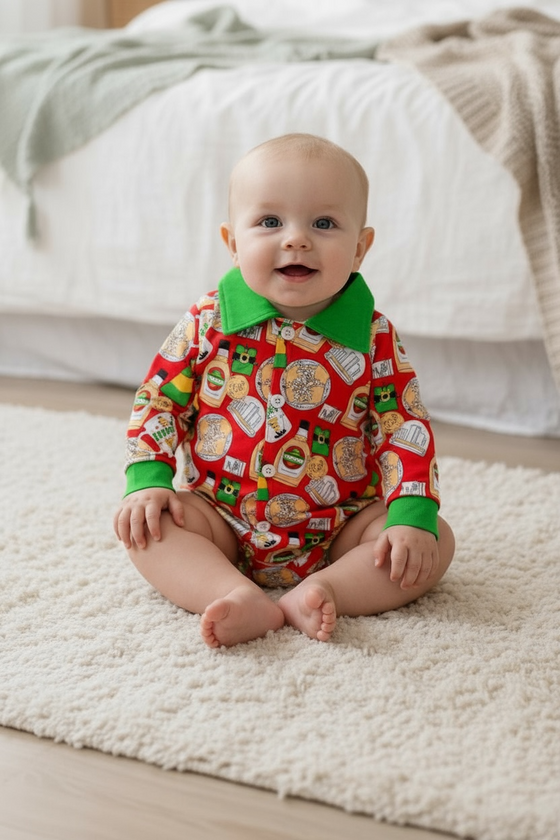 ❄️Multi-printed baby bodysuit w/collar. LR060704