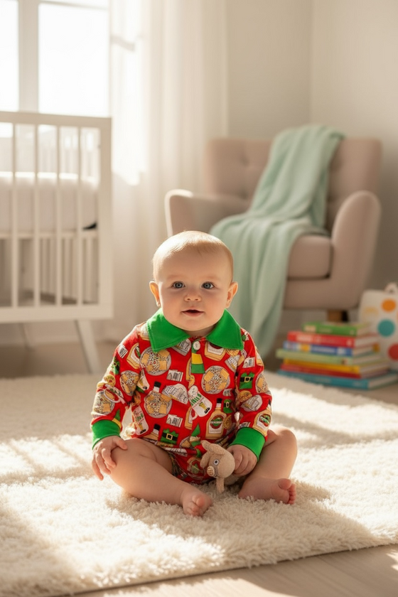 ❄️Multi-printed baby bodysuit w/collar. LR060704