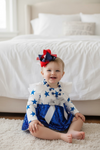 Star printed on white baby bodysuit w/sequins skirt. RPG41377 JEANNE