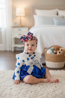  Star printed on white baby bodysuit w/sequins skirt. RPG41377 JEANNE