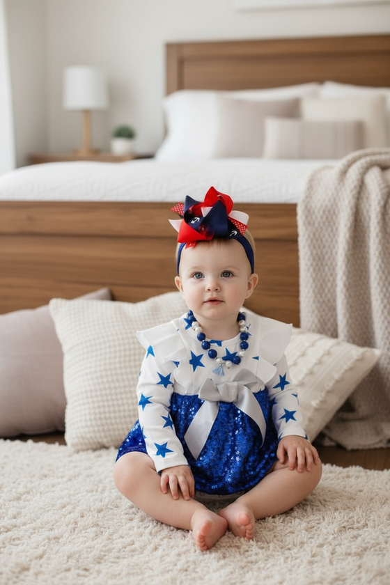 Star printed on white baby bodysuit w/sequins skirt. RPG41377 JEANNE