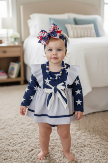  Star printed on navy & lt.gray skirt baby bodysuit w/ snaps. RPG41375 Jean