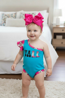  YALL" Cowgirl turquoise bodysuit . RPG40048 AMY