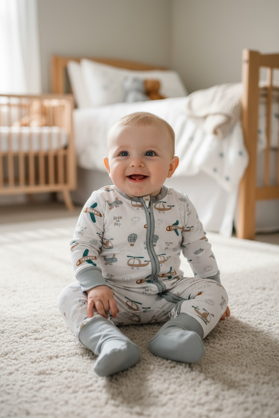 🎍Bamboo made born to fly/helicopter, air balloon printed bodysuit foot closure. RPB50073