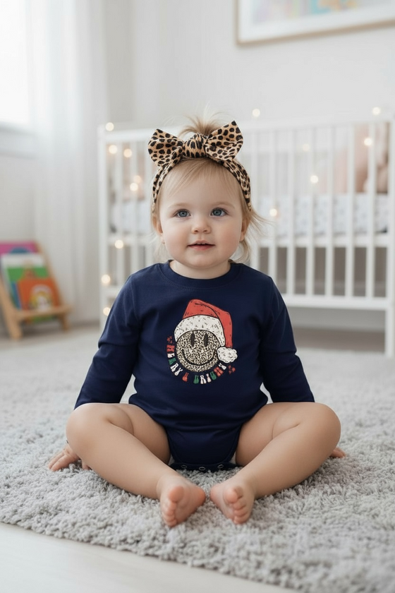 Merry & Bright" Christmas emoji baby bodysuit . RPG50143011 SOL