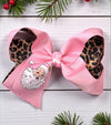6.5"Pink Santa printed bow w/pink & cheetah printed ribbon. 4pcs/$10.00 BW-DSG-B296