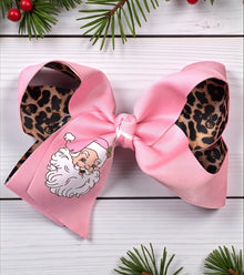  6.5"Pink Santa printed bow w/pink & cheetah printed ribbon. 4pcs/$10.00 BW-DSG-B296
