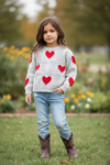 Heart printed knit sweater with pressed pearls. TPG51684 SOL