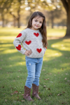Heart printed knit sweater with pressed pearls. TPG51684 SOL