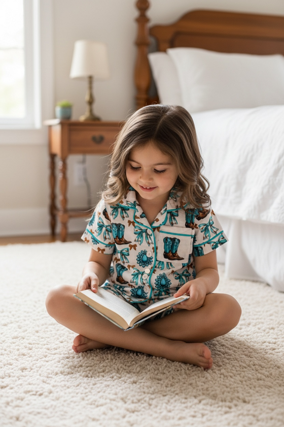 Western printed pajamas 2 piece set. PJG50694 sol