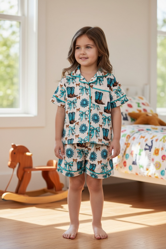 Western printed pajamas 2 piece set. PJG50694 sol