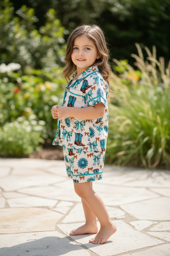 Western printed pajamas 2 piece set. PJG50694 sol