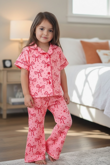  Pink coquette bow printed pajamas. PJG60006 AMY
