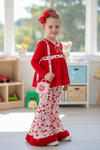 Red tunic with heart printed sash & bell bottoms. OFG60216 JEAN