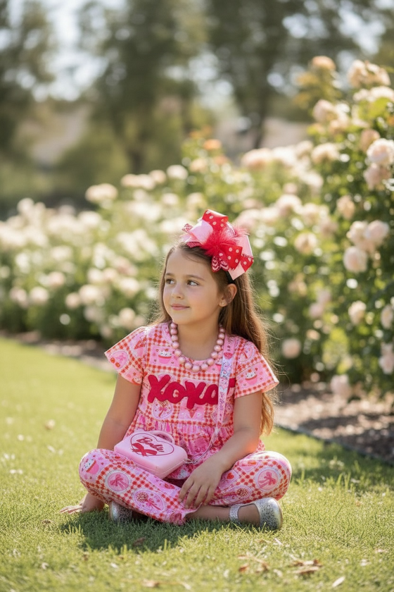 XoXo Valentine's floral printed 2 piece set. OFG60218 AMY
