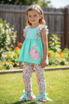 Mint tunic with Easter bunny applique & floral bottoms. OFG60125 SOL