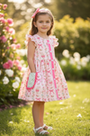 Coquette Easter bunny printed dress with angel sleeve and side pockets. DRG60190 SOL