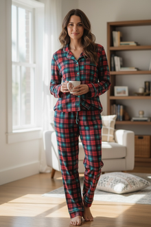  WOMEN PAJAMA SET WITH PLAID PRINT. PJW501122008-JEANNE