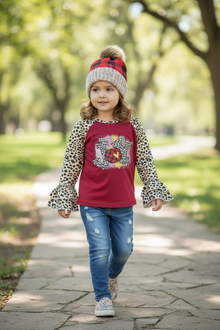  ❄️JOY" BURGUNY PRINTED TOP WITH RUFFLE SLEEVE. LC-TP-2116533-AMY