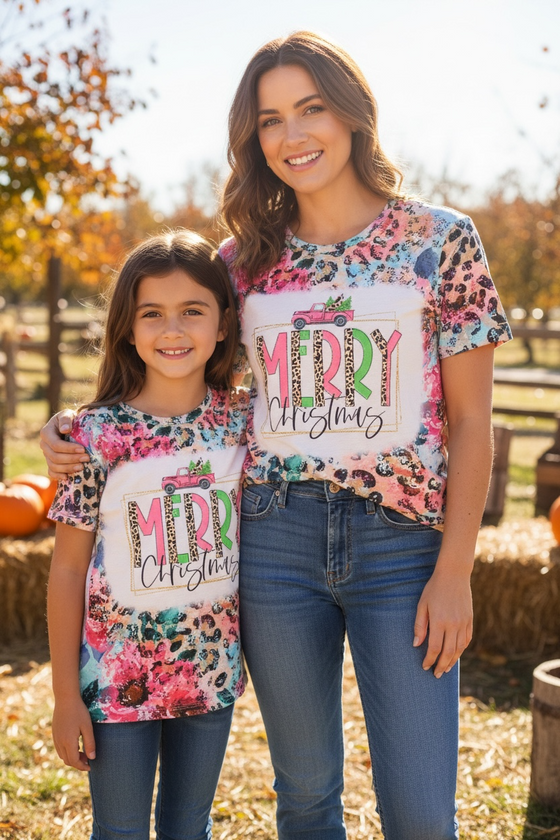 Merry Christmas" girls multi-printed tee shirt. TPG501522021-Girls