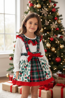  ❄️ Plaid & holly leaves printed suspender with white undershirt. OFG42107