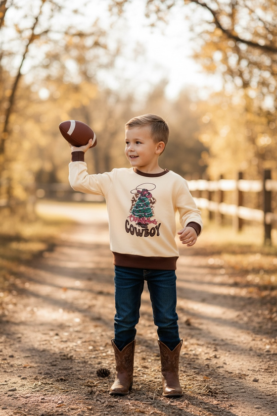 Christmas cowboy" Ivory long sleeve sweatshirt. TPB50153013 JEAN