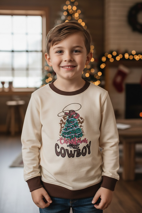Christmas cowboy" Ivory long sleeve sweatshirt. TPB50153013 JEAN