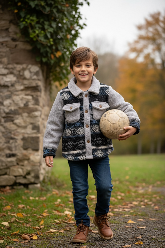 Black geometric sherpa shacket with gray TPG60153012 AMY