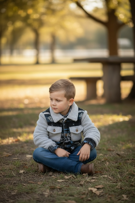 Black geometric sherpa shacket with gray TPG60153012 AMY