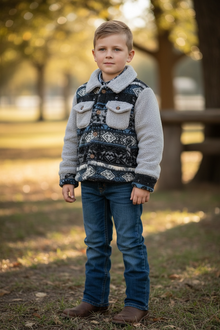  Black geometric sherpa shacket with gray TPG60153012 AMY