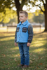 Sky blue sherpa shacket w/gray geometric sleeves. TPG65133055 SOL