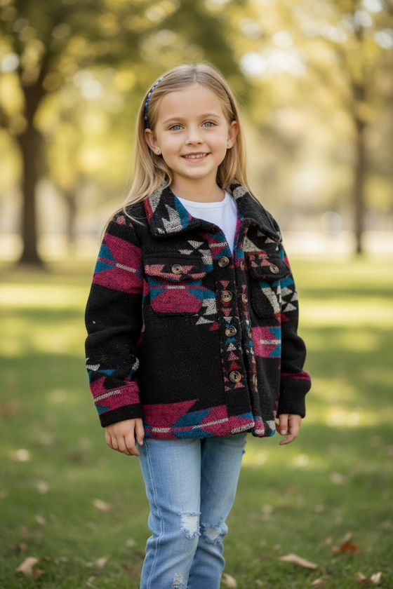 Geometric printed girls shacket. TPG65133053 JEAN