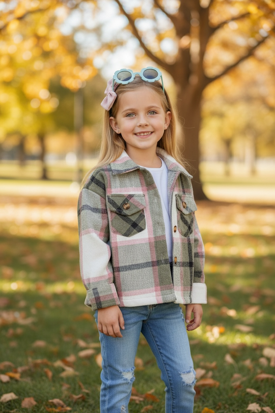 GRAY, PINK & BLACK PLAID PRINTED BUTTON UP SHIRT. TPG651122256-AMY