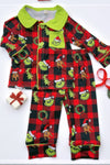 Unisex plaid Grinc* printed pajamas set. GLP071805-sol