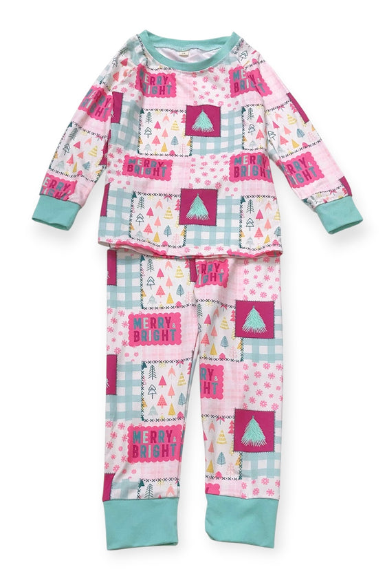 Merry & Bright" Pink and aqua pajamas set. GLP073009-Jean