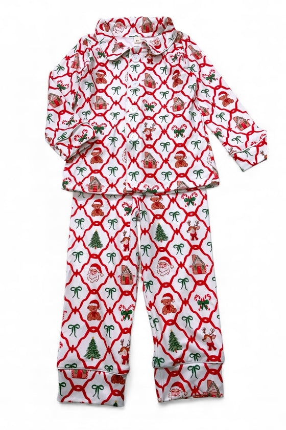 Santa & teddy bear coquette printed pajamas. GLP080716-sol