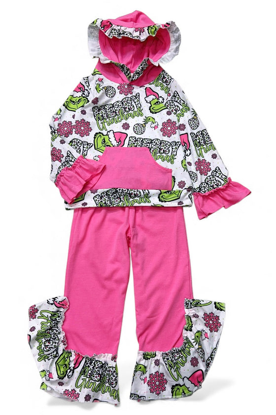 Girls Christmas Grinc* printed girls top with hoodie and pants. GLP073012-AMY
