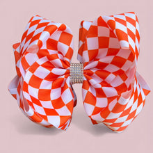  6.5" White & Orange checkered printed double layer hair bows. 4pcs/$10.00 BW-DSG-B255