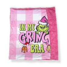  32" x 32"Pink plaid Grinc* baby blanket with faux fur. BL060302-32*32inches