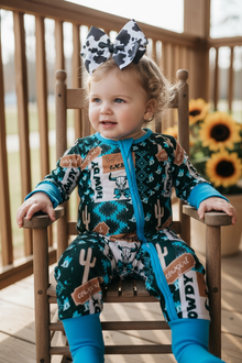  Wild western multi- printed baby onesie with fold over footie and hands. LR080703 sol