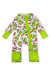 Christmas character printed baby onesie with fold over footie and hands. LR073005 AMY