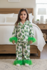 Bow printed on white pajamas with feather trim. GLP080718 SOL