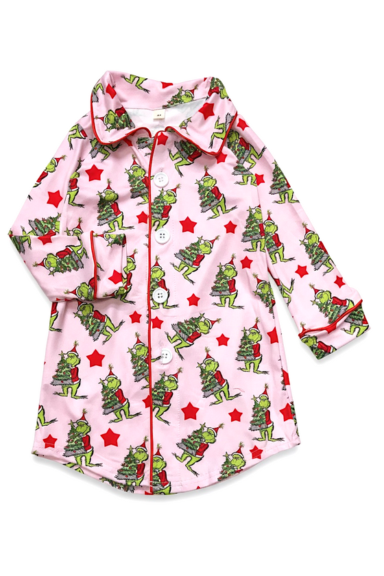 Pink Christmas character printed pajama dress. GT073011-JEAN
