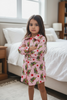 Pink Christmas character printed pajama dress. GT073011-JEAN