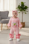 Merry Grin-mas pink printed baby romper. RPG65055 MON