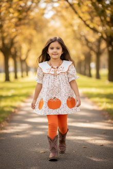  Pumpkin application tunic with orange leggings. OFG51472 Jean