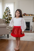 Red sequins skirt with faux fur trim. DRG53536 SOL