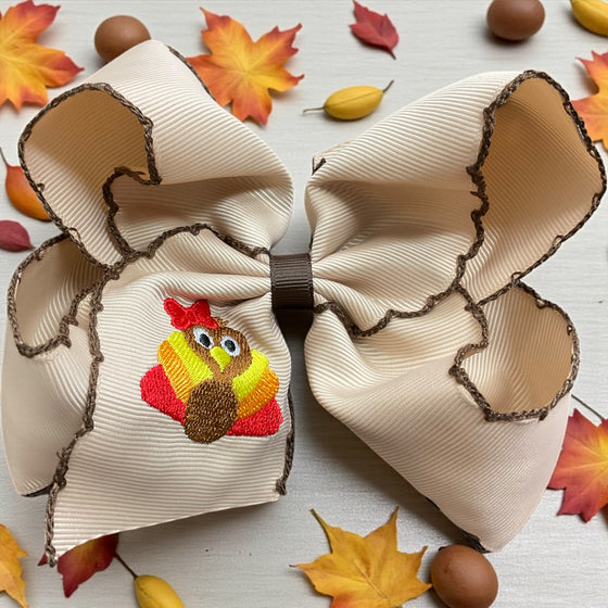 5" X 4" Embroidered and moon stitch thanksgiving hair bows. 4PCS/$12.00 BW-DSG-B260