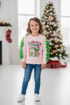 Merry Christmas" Lt.Pink Christmas character printed sweatshirt with ruffle detail on sleeves. TPG51372 SOL
